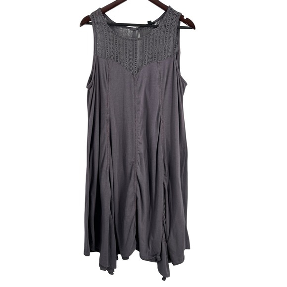 torrid Dresses & Skirts - Torrid‎ Sleeveless Swing Dress 2X Gray Knit Fit Flare Lace Yoke Stretch
